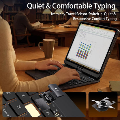 Timeless Black Keyboard Case for iPad , 360° Rotating Multi-Touch Trackpad, 7-Color Backlit Keyboard, Compatible with iPad Pro 12.9-inch (3rd/4th/5th/6th Gen)
