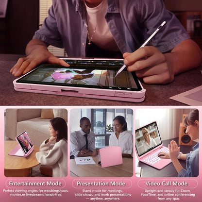 iFacemall Blush Pink Keyboard Case بۆ ئایپاد پرۆ 12.9 ئینج 6th/ 5th/ 4th/ 3rd Gen, Touch Case 360° دەسوڕێتەوە لەگەڵ کیبۆرد بۆ ئایپاد 12.9 ئینج,Trackpad,7-Colors Backlit