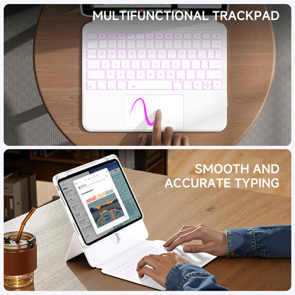 White Split Keyboard Case for iPad – Magnetic Snap-On, Smooth Trackpad & Backlit Typing