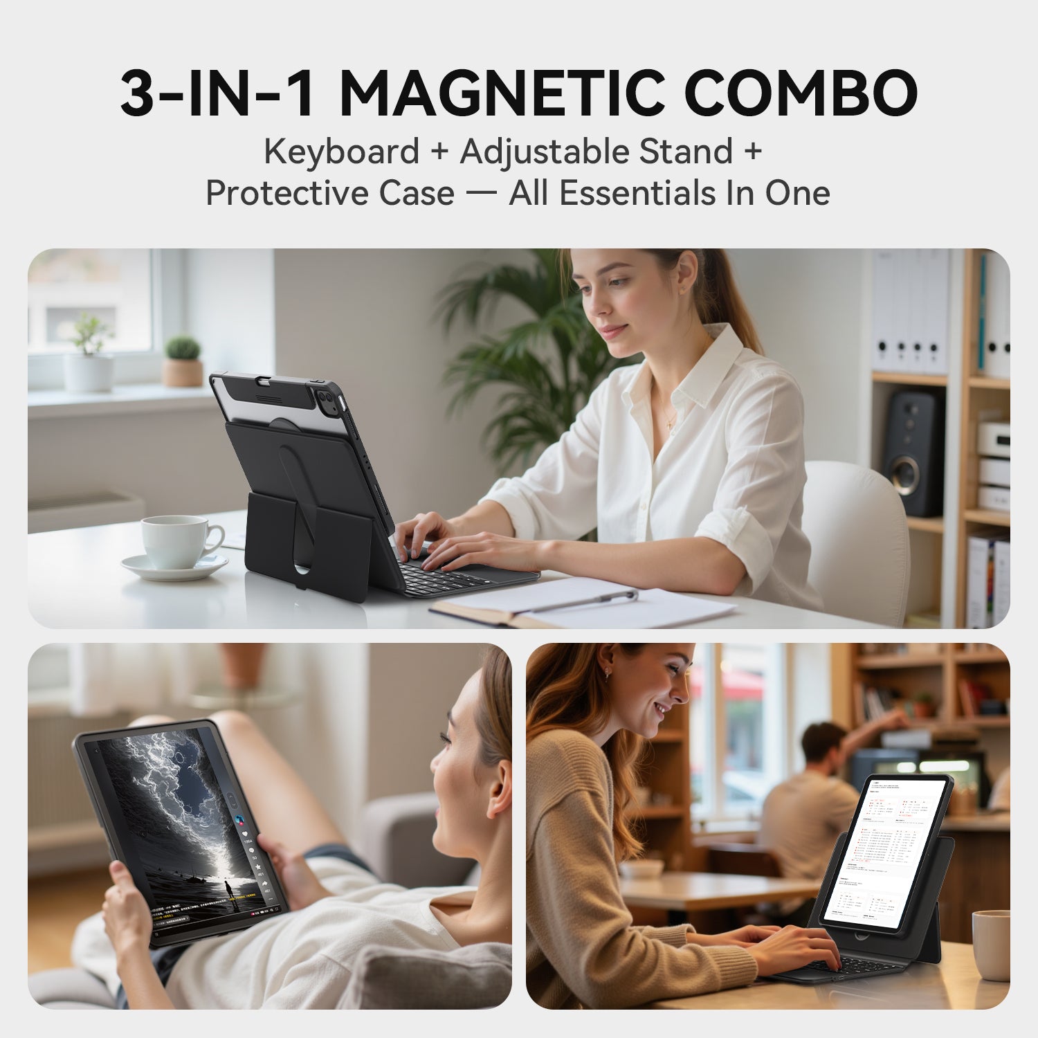 iFacemall black Stylish Keyboard Case with Foldable Stand Slide Rails for iPad 9th/8th/7th Gen 10.2inch (2021/2020/2019)