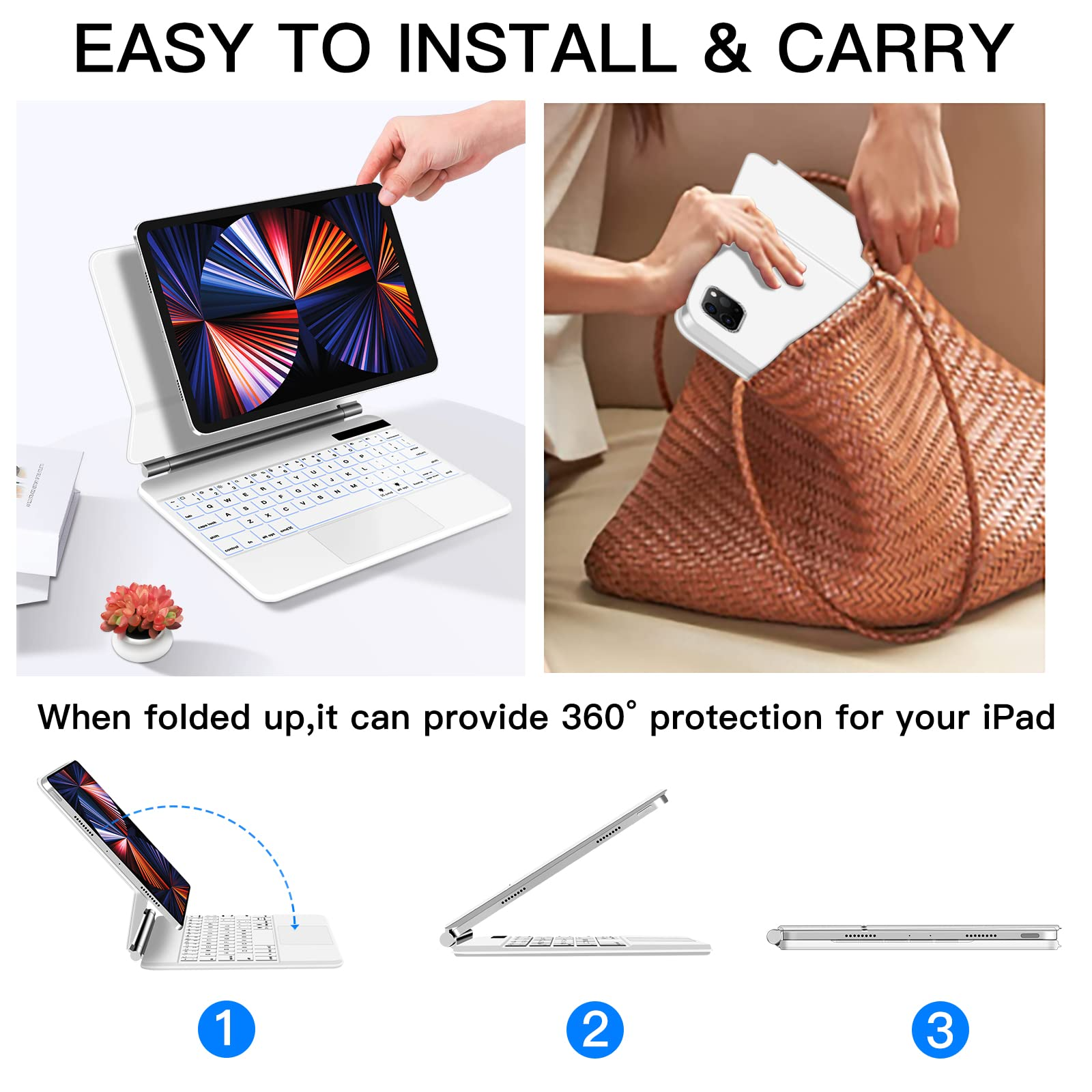 iPad Keyboard Case Compatible with iPad Air 10.9-inch / iPad Pro 11-inch, JIS Japanese Layout, Magic Keyboard with Trackpad, 7-Color Backlight, Magnetic Attachment, Ultra-Slim & Lightweight, Shockproof Protective Cover