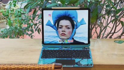 Y2k Blue 360° Rotatable iPad Touch Magic Case(M3/M22025/2024)& Air 5th/4th Gen-360° Rotating Multi-TouchTrackpad, RGB Backlit Keyboard, Transparent Back withPencil Holder, Type-C Charging