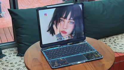 iFacemall 2024 iPad Air 13" Keyboard Case (M2, 2024) – 360° Rotating Multi-Touch Trackpad, RGB Backlit Keyboard, Transparent Back & Chip Panel, Pencil Holder, Type-C Charging