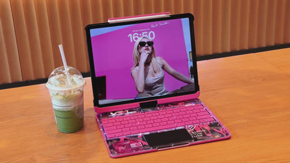 2025 Cyberpunk Y2K Pink Keyboard with transparent case for iPad Pro 12.9inch (2018/2020/2021/2022)