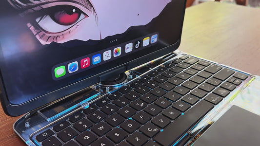 iFacemall 2024 iPad Air 13" Keyboard Case (M2, 2024) – 360° Rotating Multi-Touch Trackpad, RGB Backlit Keyboard, Transparent Back & Chip Panel, Pencil Holder, Type-C Charging