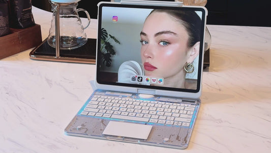 Transparent White Keyboard Case for iPad Air 13-inch (M2, 2024), 360° Rotating Multi-Touch Trackpad, 7-Color Backlit Keyboard, Compatible with iPad Pro 12.9-inch (3rd/4th/5th/6th Gen)