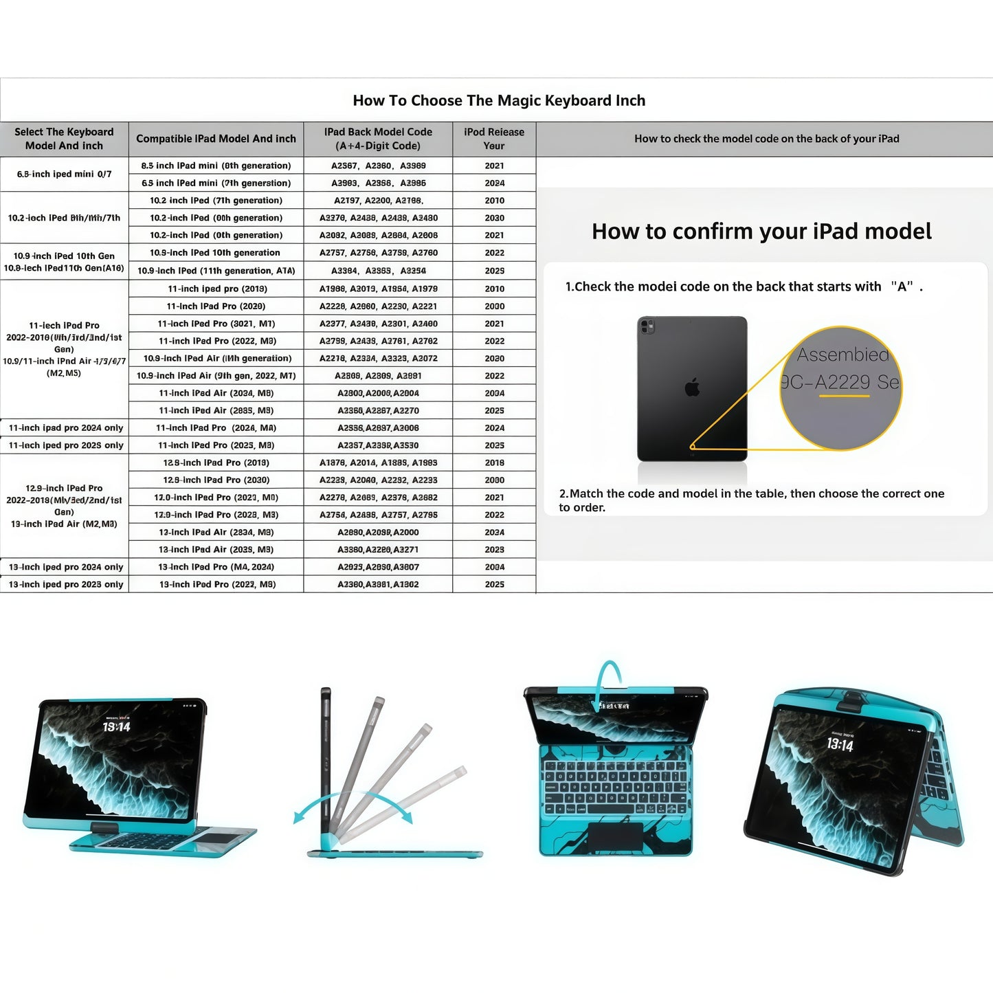 Y2k Blue 360° Rotatable iPad Touch Magic Case(M3/M22025/2024)& Air 5th/4th Gen-360° Rotating Multi-TouchTrackpad, RGB Backlit Keyboard, Transparent Back withPencil Holder, Type-C Charging