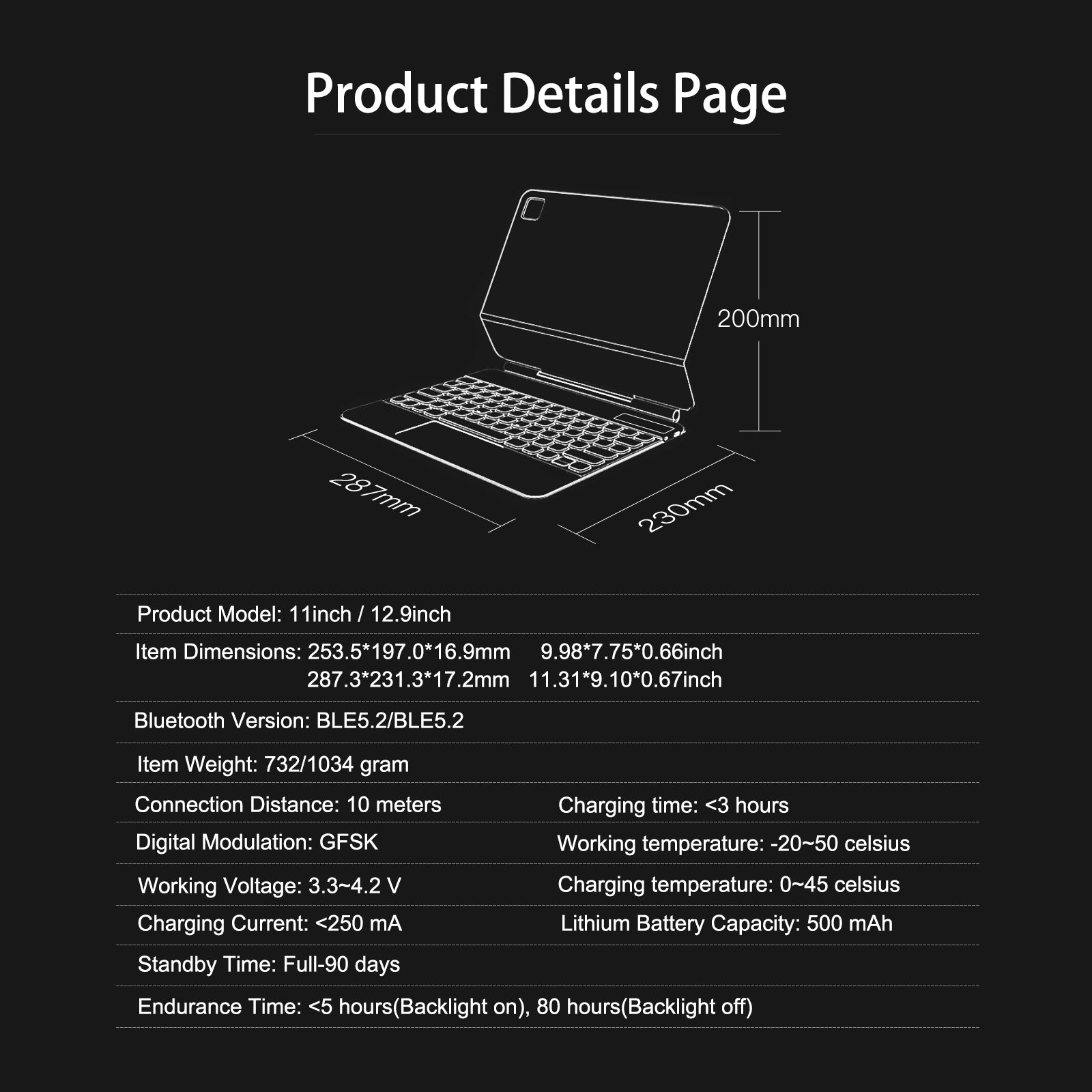 iFacemall Stylish Magic Keyboard Case for iPad Pro 12.9inch (2018/2020/2021/2022)
