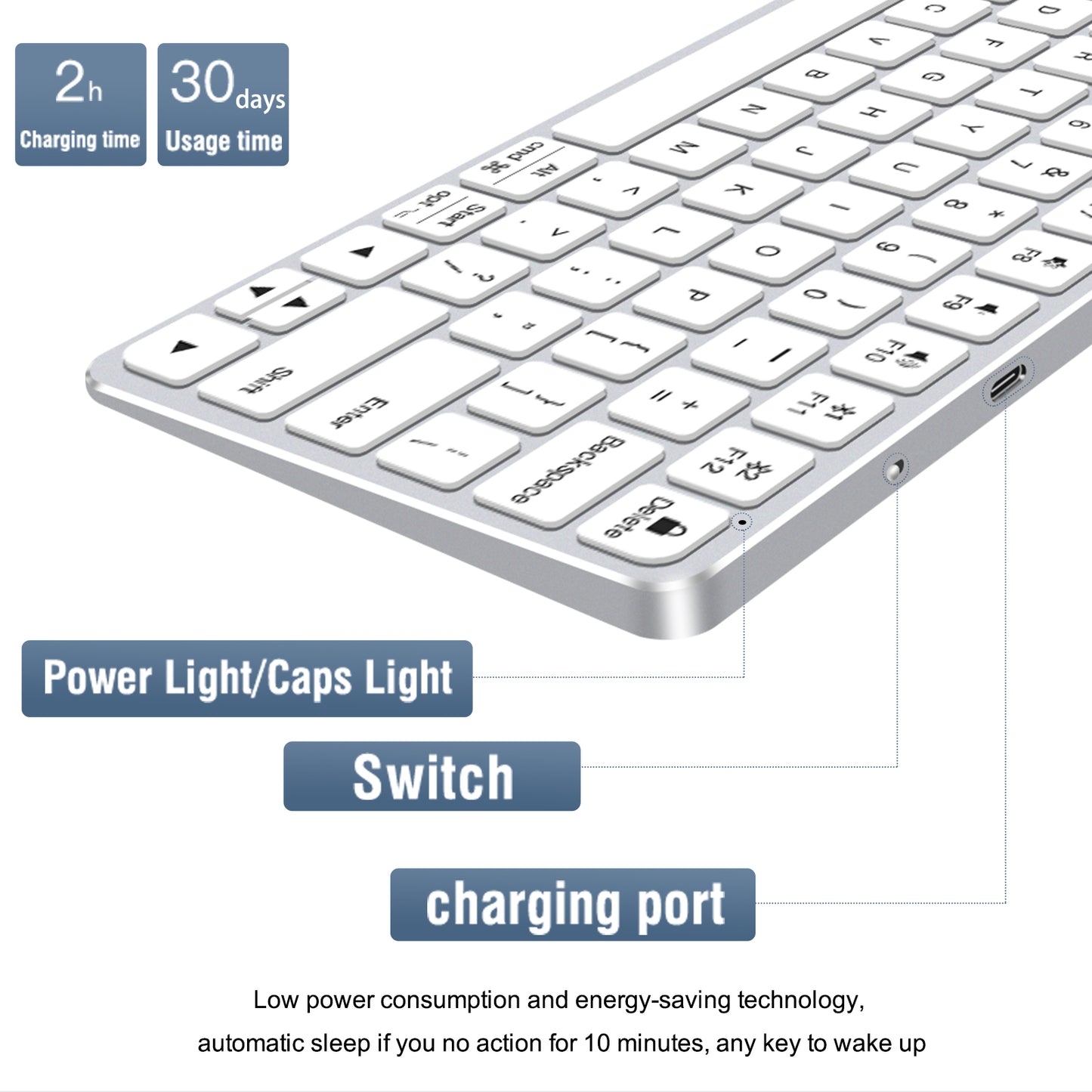 iFacemall Multi-Device Bluetooth Keyboard – Wireless Rechargeable Keyboard for Computer, Tablet & Smartphone